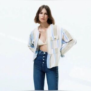 ZARA Striped Linen Blend Jacket